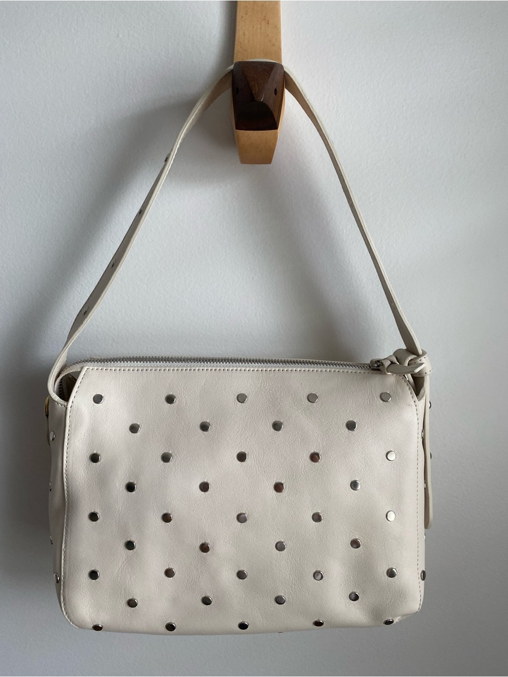 Clare V. Fleurine Shoulder Bag with Studs in Cream